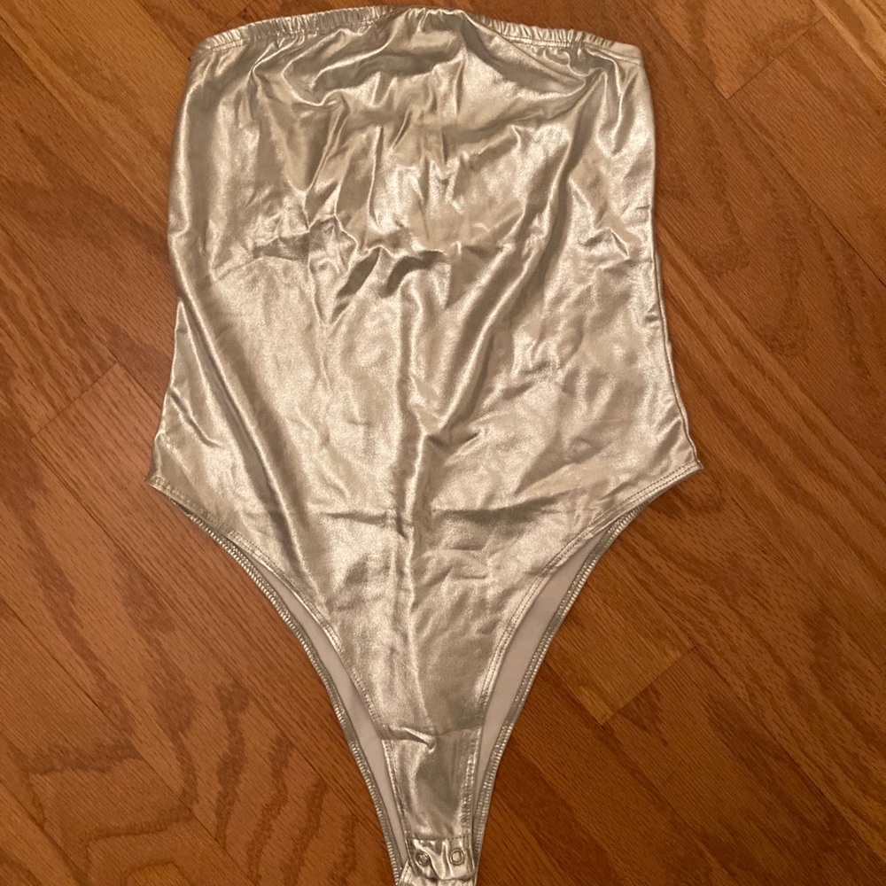 Silver forever 21 strapless bodysuit